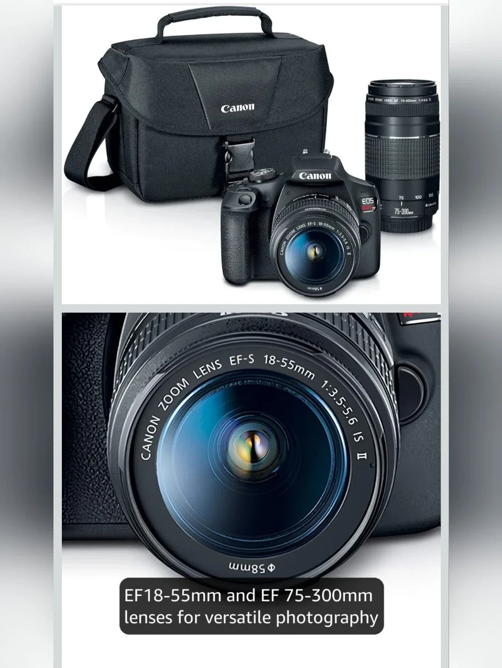 Canon DSLR Camera Kit in Black with Carry Bag and Zoom Lens